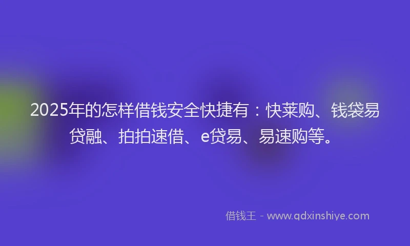 2025年的怎样借钱安全快捷有：快莱购、钱袋易贷融、拍拍速借、e贷易、易速购等。