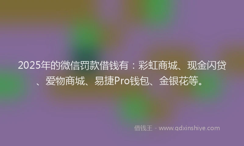2025年的微信罚款借钱有：彩虹商城、现金闪贷、爱物商城、易捷Pro钱包、金银花等。