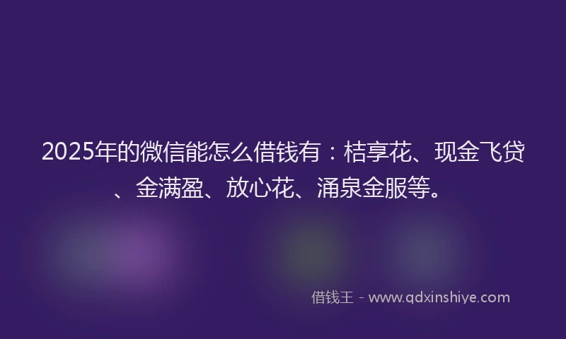 2025年的微信能怎么借钱有：桔享花、现金飞贷、金满盈、放心花、涌泉金服等。