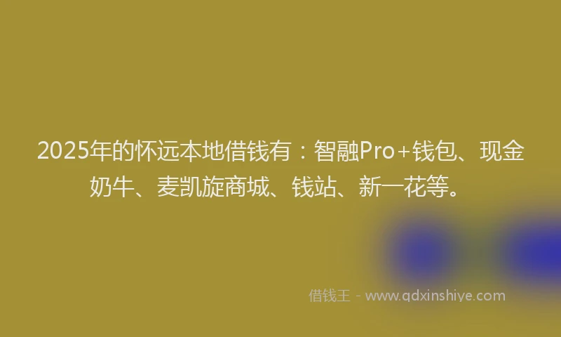 2025年的怀远本地借钱有：智融Pro+钱包、现金奶牛、麦凯旋商城、钱站、新一花等。
