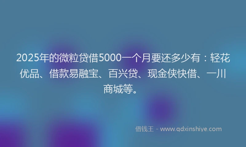 2025年的微粒贷借5000一个月要还多少有：轻花优品、借款易融宝、百兴贷、现金侠快借、一川商城等。