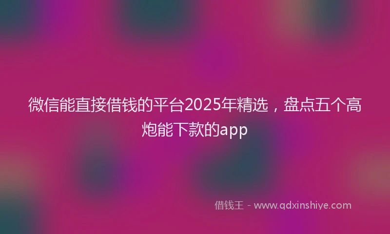 微信能直接借钱的平台2025年精选，盘点五个高炮能下款的app