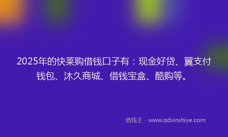 2025年的快莱购借钱口子有：现金好贷、翼支付钱包、沐久商城、借钱宝盒、酷购等。