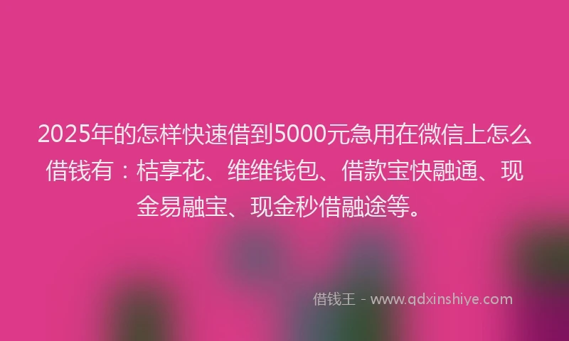 2025年的怎样快速借到5000元急用在微信上怎么借钱有：桔享花、维维钱包、借款宝快融通、现金易融宝、现金秒借融途等。