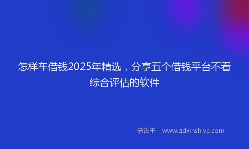 怎样车借钱2025年精选，分享五个借钱平台不看综合评估的软件