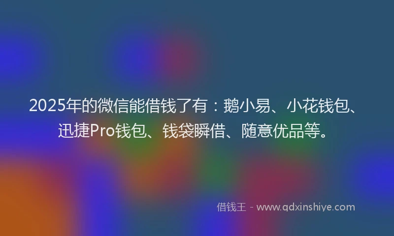 2025年的微信能借钱了有：鹅小易、小花钱包、迅捷Pro钱包、钱袋瞬借、随意优品等。