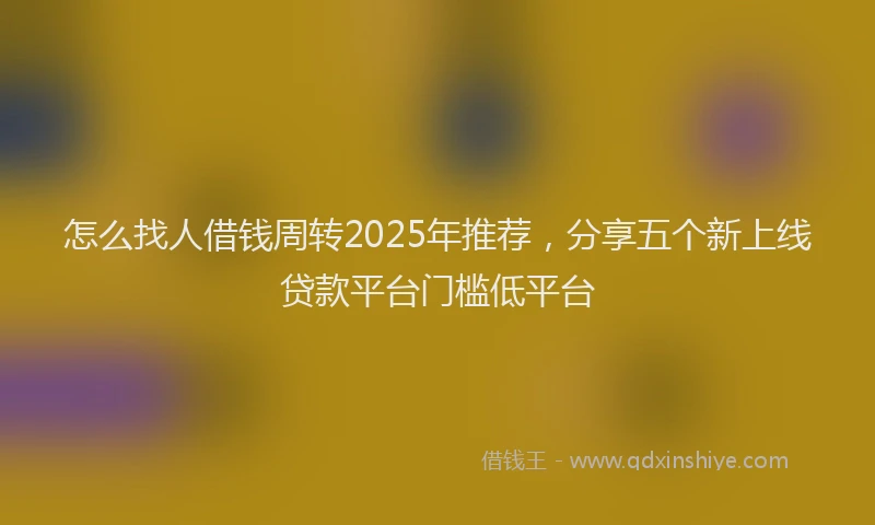 怎么找人借钱周转2025年推荐，分享五个新上线贷款平台门槛低平台