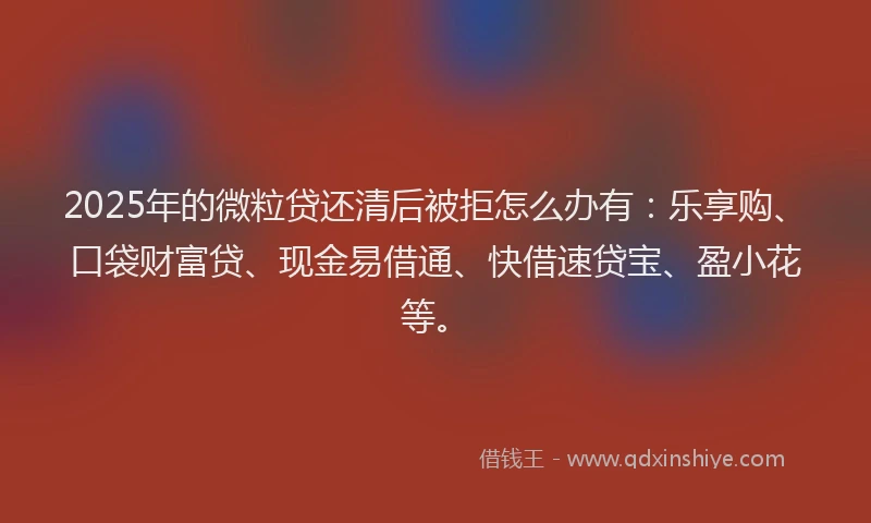 2025年的微粒贷还清后被拒怎么办有：乐享购、口袋财富贷、现金易借通、快借速贷宝、盈小花等。