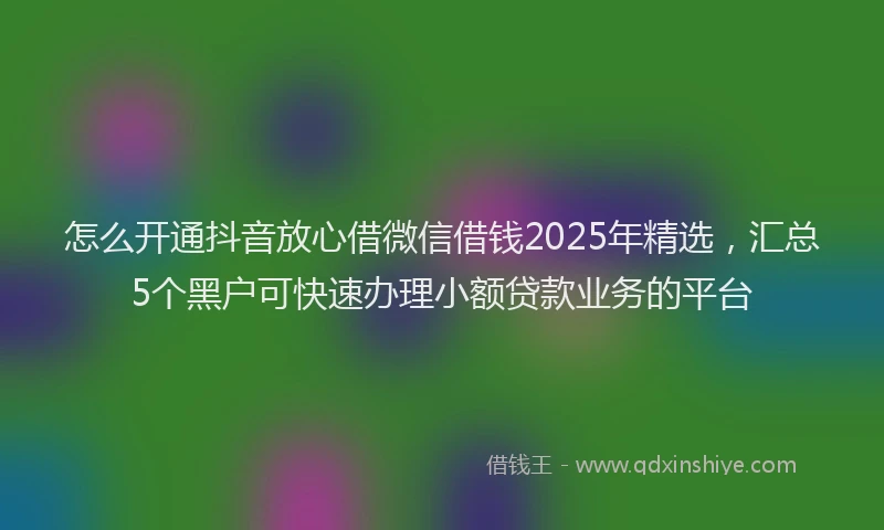 怎么开通抖音放心借微信借钱2025年精选，汇总5个黑户可快速办理小额贷款业务的平台