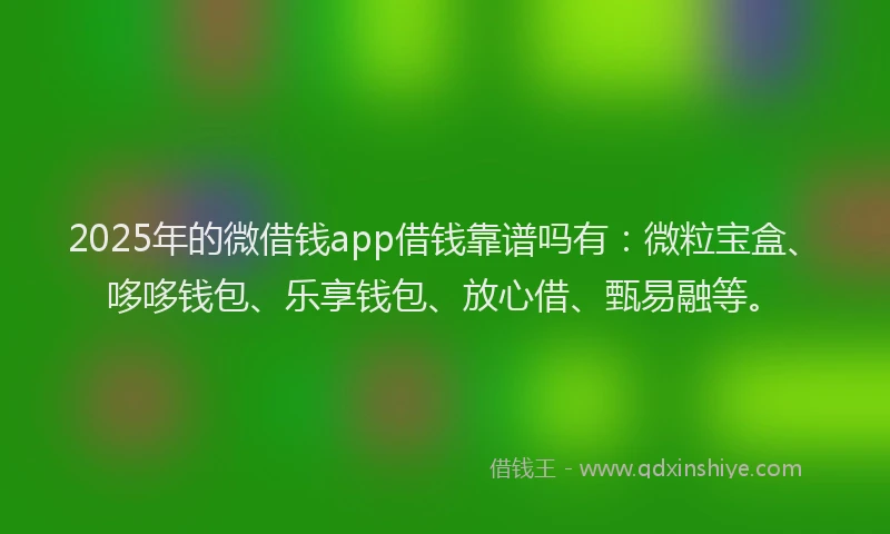 2025年的微借钱app借钱靠谱吗有:微粒宝盒、哆哆钱包、乐享钱包、放心借、甄易融等。