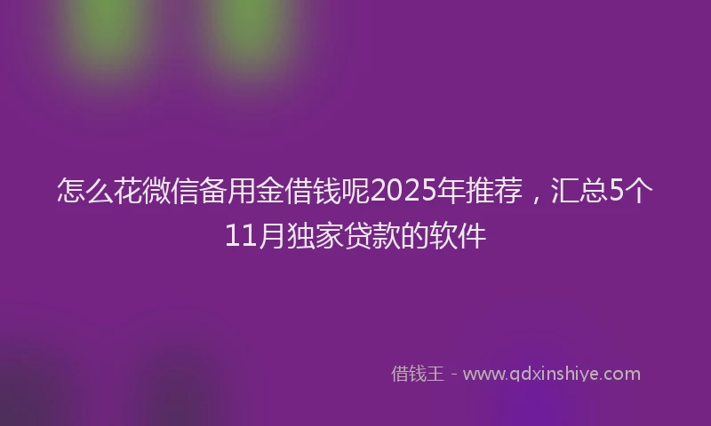 怎么花微信备用金借钱呢2025年推荐，汇总5个11月独家贷款的软件