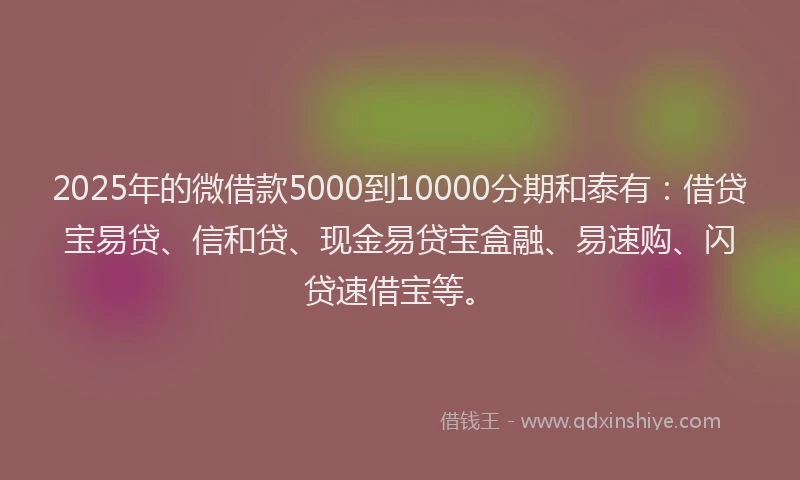 2025年的微借款5000到10000分期和泰有：借贷宝易贷、信和贷、现金易贷宝盒融、易速购、闪贷速借宝等。