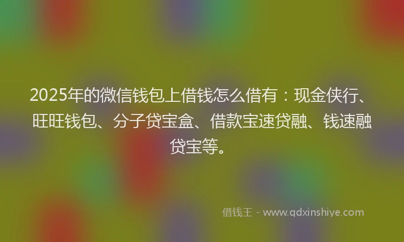 2025年的微信钱包上借钱怎么借有：现金侠行、旺旺钱包、分子贷宝盒、借款宝速贷融、钱速融贷宝等。