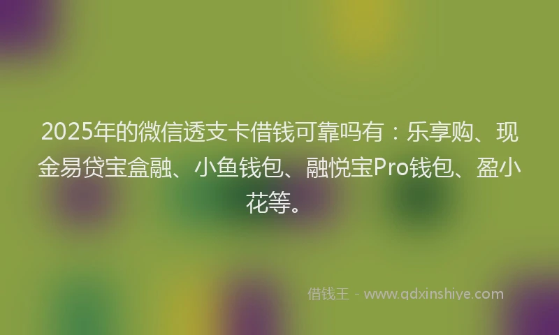 2025年的微信透支卡借钱可靠吗有：乐享购、现金易贷宝盒融、小鱼钱包、融悦宝Pro钱包、盈小花等。