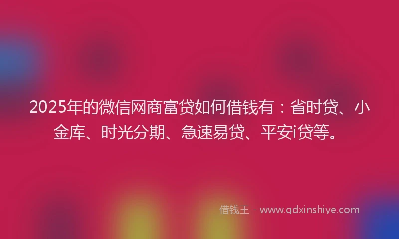 2025年的微信网商富贷如何借钱有：省时贷、小金库、时光分期、急速易贷、平安i贷等。