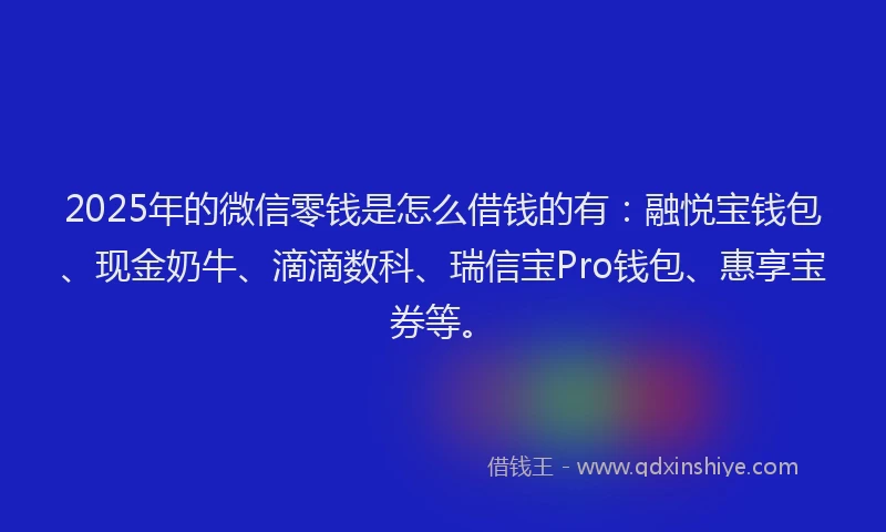 2025年的微信零钱是怎么借钱的有：融悦宝钱包、现金奶牛、滴滴数科、瑞信宝Pro钱包、惠享宝券等。