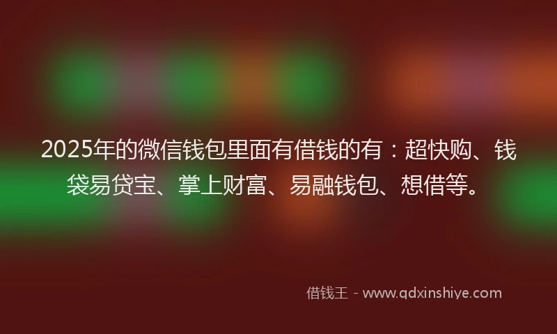 2025年的微信钱包里面有借钱的有：超快购、钱袋易贷宝、掌上财富、易融钱包、想借等。