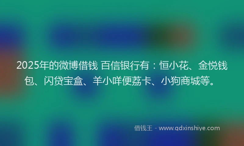 2025年的微博借钱 百信银行有：恒小花、金悦钱包、闪贷宝盒、羊小咩便荔卡、小狗商城等。