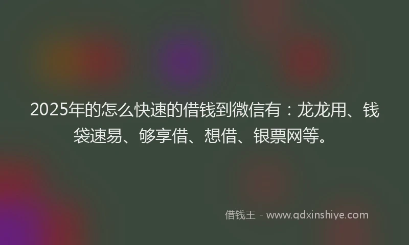 2025年的怎么快速的借钱到微信有：龙龙用、钱袋速易、够享借、想借、银票网等。