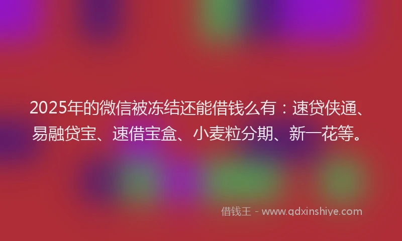 2025年的微信被冻结还能借钱么有：速贷侠通、易融贷宝、速借宝盒、小麦粒分期、新一花等。