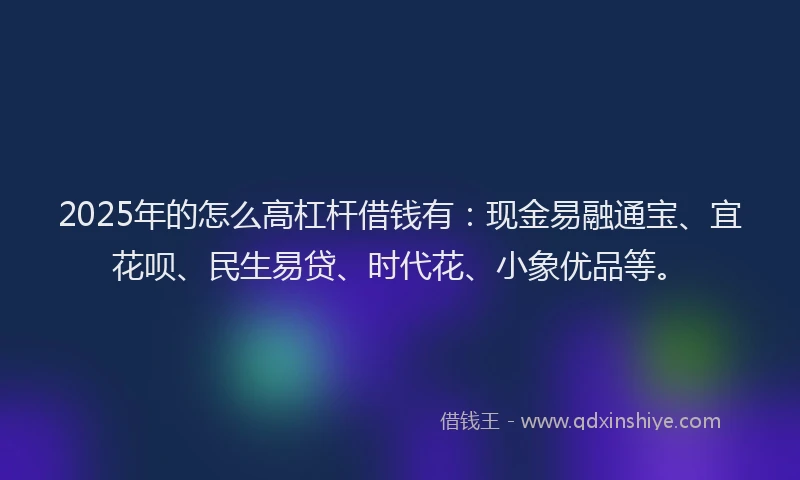 2025年的怎么高杠杆借钱有：现金易融通宝、宜花呗、民生易贷、时代花、小象优品等。