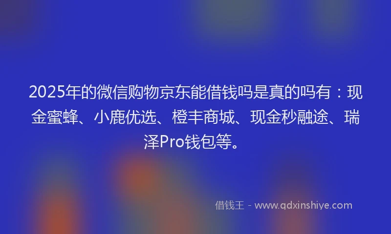 2025年的微信购物京东能借钱吗是真的吗有：现金蜜蜂、小鹿优选、橙丰商城、现金秒融途、瑞泽Pro钱包等。