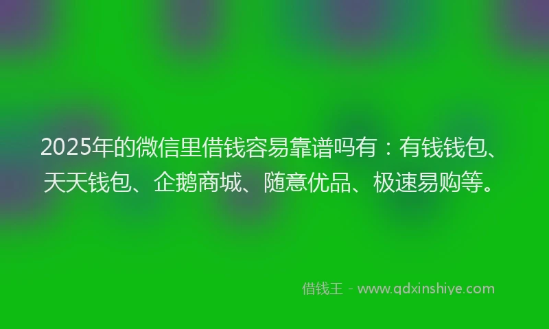 2025年的微信里借钱容易靠谱吗有：有钱钱包、天天钱包、企鹅商城、随意优品、极速易购等。