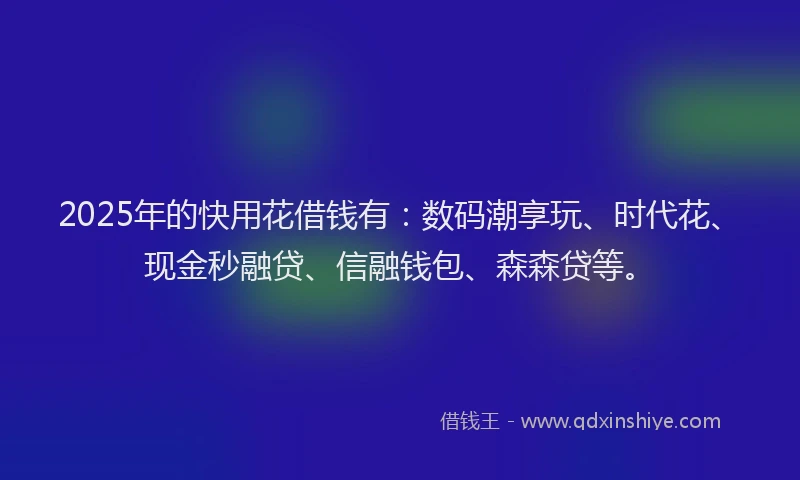 2025年的快用花借钱有：数码潮享玩、时代花、现金秒融贷、信融钱包、森森贷等。