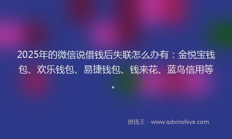 2025年的微信说借钱后失联怎么办有：金悦宝钱包、欢乐钱包、易捷钱包、钱来花、蓝鸟信用等。