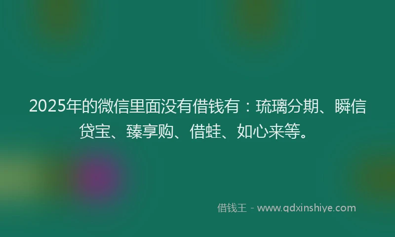 2025年的微信里面没有借钱有：琉璃分期、瞬信贷宝、臻享购、借蛙、如心来等。