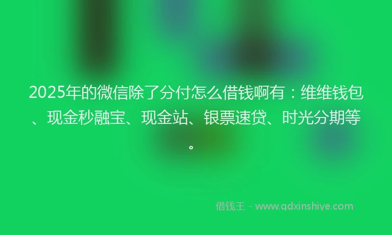 2025年的微信除了分付怎么借钱啊有：维维钱包、现金秒融宝、现金站、银票速贷、时光分期等。