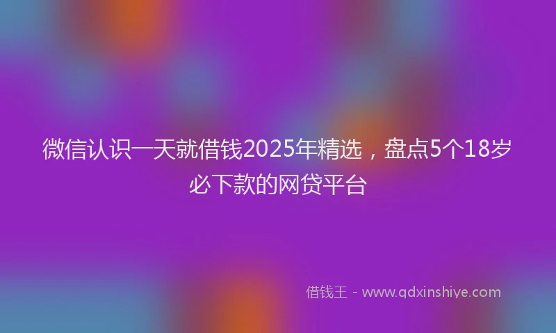 微信认识一天就借钱2025年精选，盘点5个18岁必下款的网贷平台