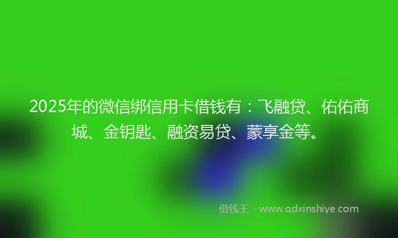 2025年的微信绑信用卡借钱有：飞融贷、佑佑商城、金钥匙、融资易贷、蒙享金等。