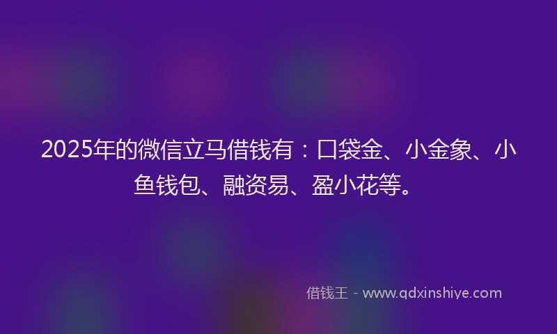 2025年的微信立马借钱有：口袋金、小金象、小鱼钱包、融资易、盈小花等。
