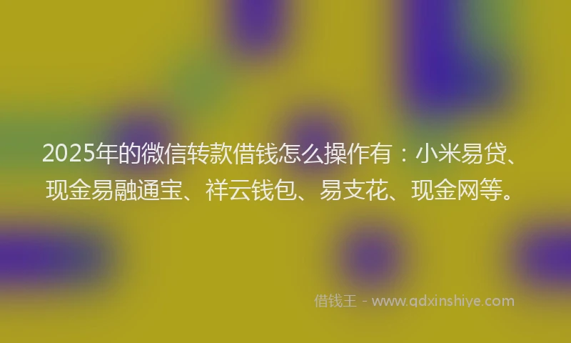 2025年的微信转款借钱怎么操作有：小米易贷、现金易融通宝、祥云钱包、易支花、现金网等。