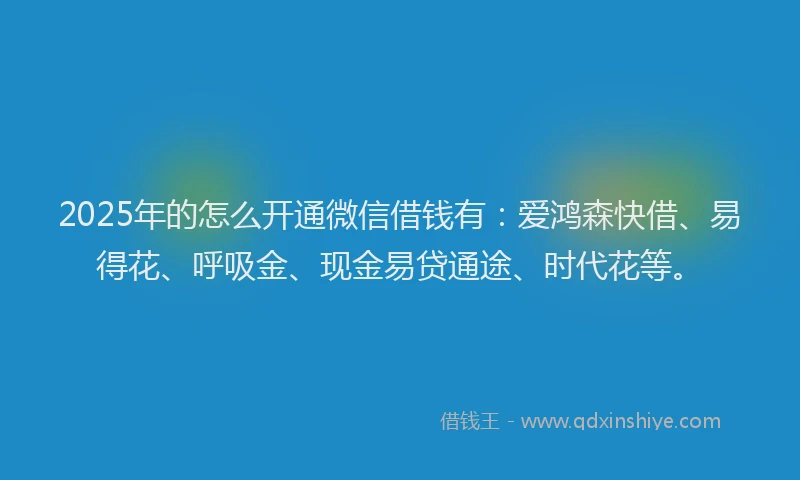 2025年的怎么开通微信借钱有：爱鸿森快借、易得花、呼吸金、现金易贷通途、时代花等。
