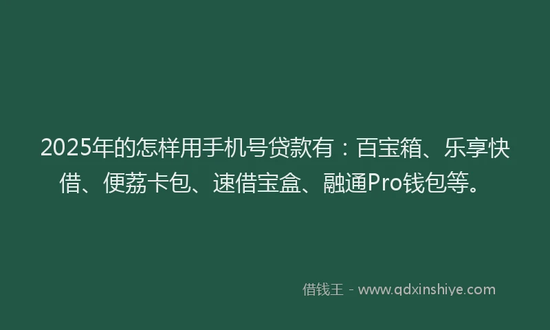 2025年的怎样用手机号贷款有：百宝箱、乐享快借、便荔卡包、速借宝盒、融通Pro钱包等。