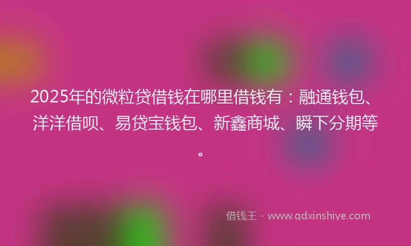 2025年的微粒贷借钱在哪里借钱有：融通钱包、洋洋借呗、易贷宝钱包、新鑫商城、瞬下分期等。