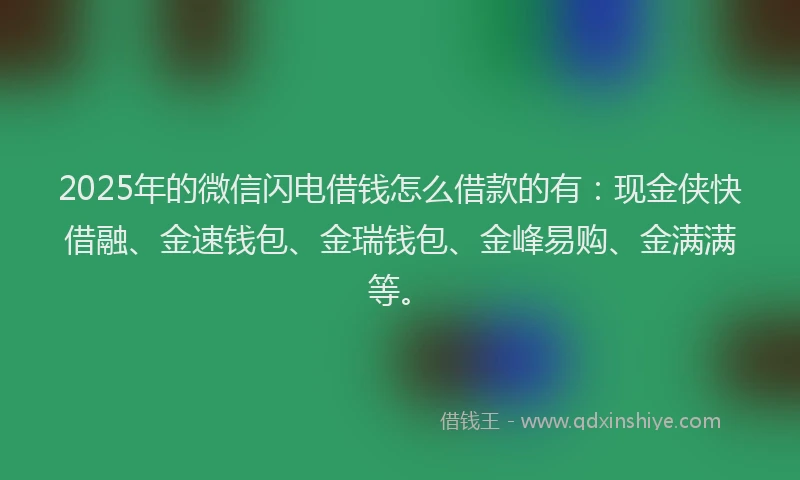 2025年的微信闪电借钱怎么借款的有：现金侠快借融、金速钱包、金瑞钱包、金峰易购、金满满等。