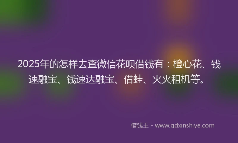 2025年的怎样去查微信花呗借钱有：橙心花、钱速融宝、钱速达融宝、借蛙、火火租机等。