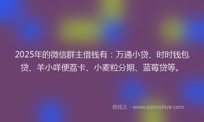 2025年的微信群主借钱有：万通小贷、时时钱包贷、羊小咩便荔卡、小麦粒分期、蓝莓贷等。