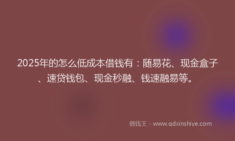 2025年的怎么低成本借钱有：随易花、现金盒子、速贷钱包、现金秒融、钱速融易等。
