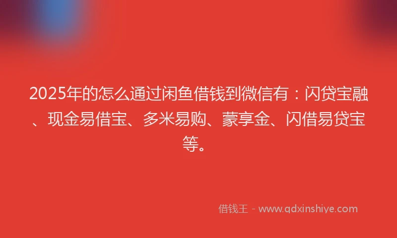 2025年的怎么通过闲鱼借钱到微信有：闪贷宝融、现金易借宝、多米易购、蒙享金、闪借易贷宝等。