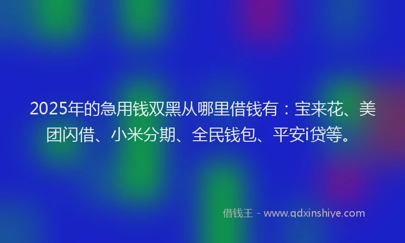 2025年的急用钱双黑从哪里借钱有：宝来花、美团闪借、小米分期、全民钱包、平安i贷等。