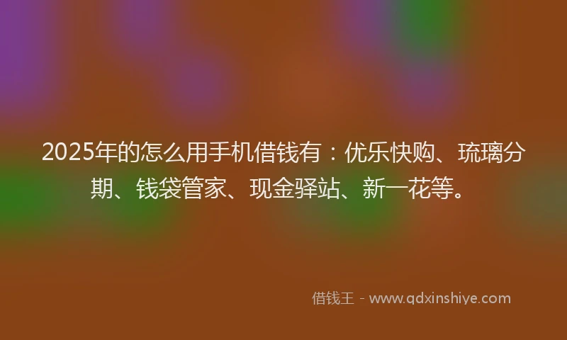 2025年的怎么用手机借钱有：优乐快购、琉璃分期、钱袋管家、现金驿站、新一花等。