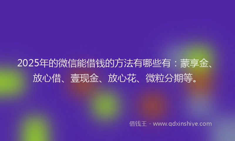 2025年的微信能借钱的方法有哪些有：蒙享金、放心借、壹现金、放心花、微粒分期等。