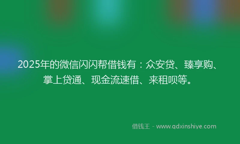 2025年的微信闪闪帮借钱有：众安贷、臻享购、掌上贷通、现金流速借、来租呗等。