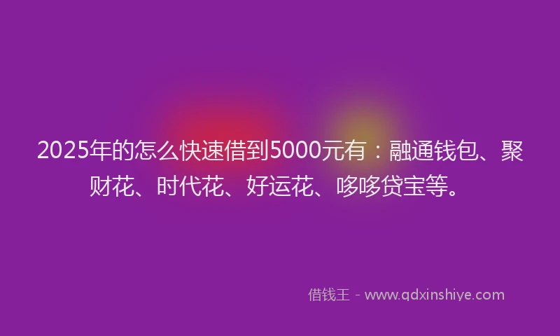 2025年的怎么快速借到5000元有：融通钱包、聚财花、时代花、好运花、哆哆贷宝等。