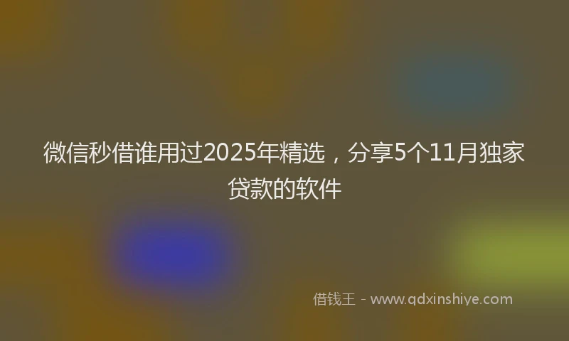 微信秒借谁用过2025年精选，分享5个11月独家贷款的软件