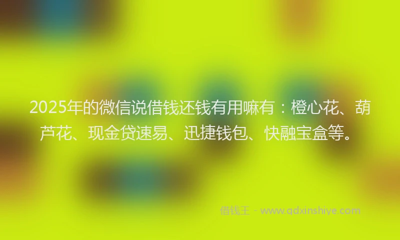 2025年的微信说借钱还钱有用嘛有：橙心花、葫芦花、现金贷速易、迅捷钱包、快融宝盒等。